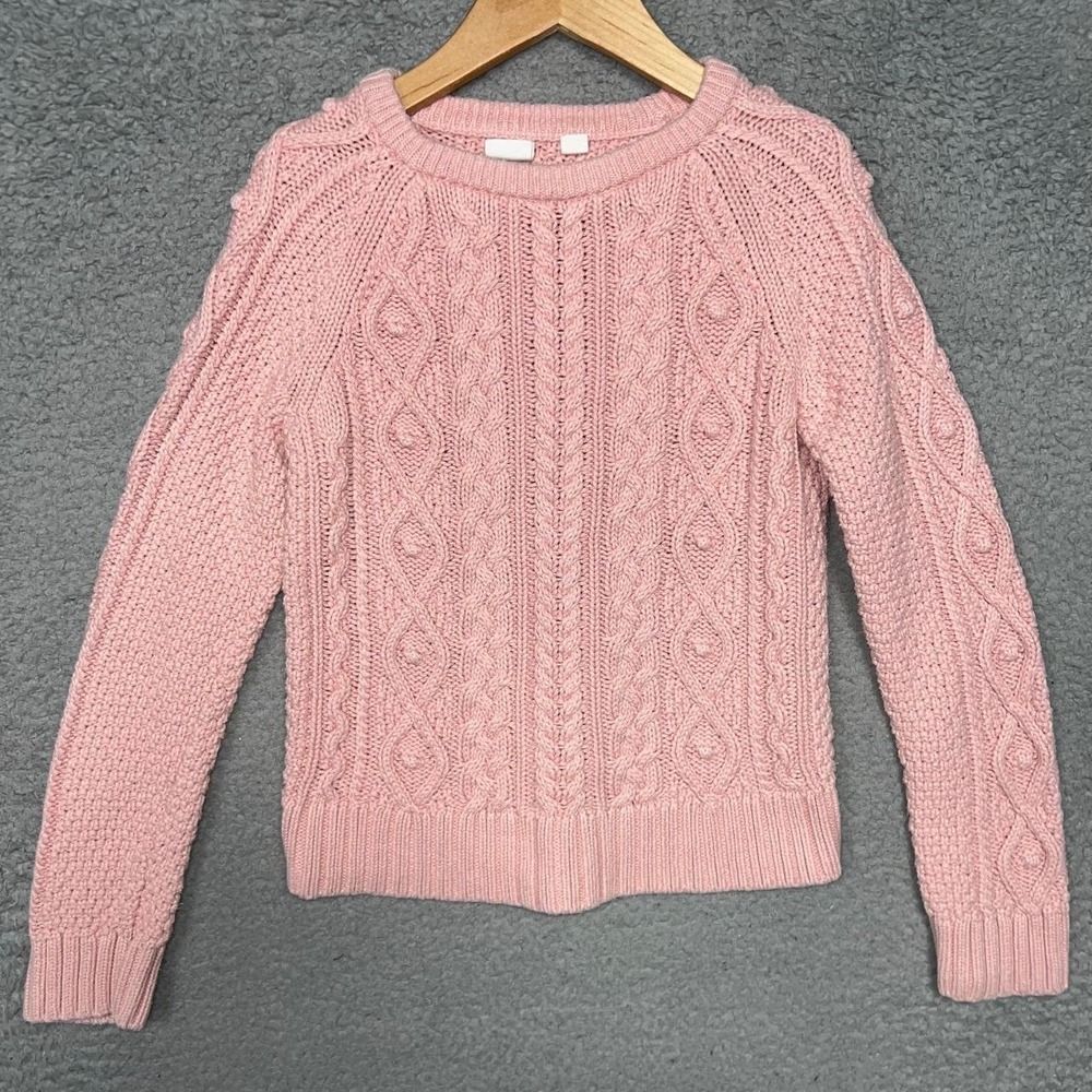 Gap Kids Sweater Youth Sz Medium Pink Standard Cable Knit‎ Sweatshirt Barbiecore